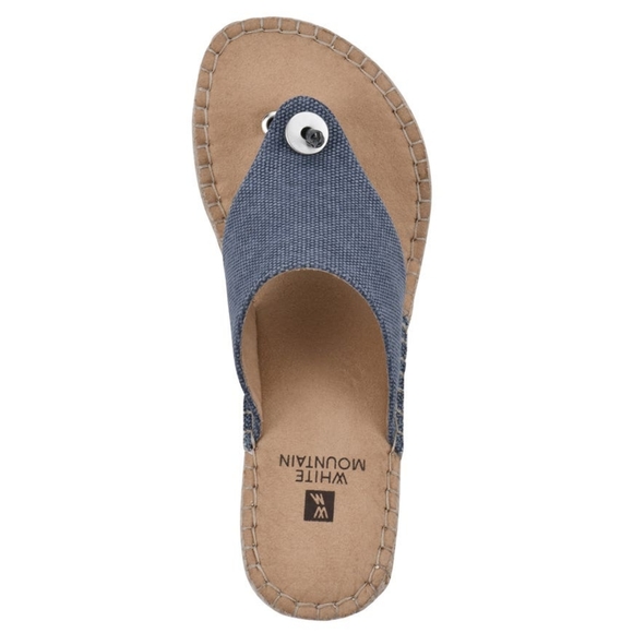 ๐ฃWHITE MOUNTAIN Beachball Wedge Sandals in Denim Blue Canvas - Picture 4 of 13